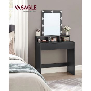 Masa de toaleta / machiaj cu oglinda si iluminare LED, Vasagle, 80 x 40 x 145 cm, PAL/sticla, negru