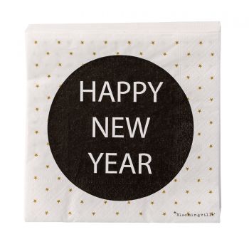 Pachet Servetele Happy New Year Alb / Negru, 33 x 33 cm, 20 bucati