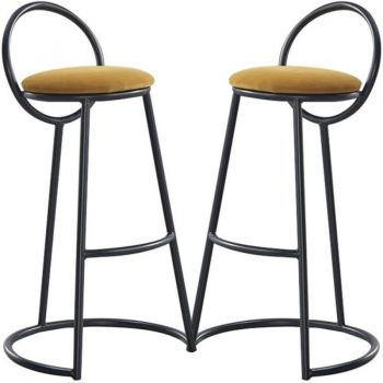 Set 2 scaune bar, Quasar & Co, tapitat, 50 x 40 x 93 cm, metal/catifea/burete, galben mustar