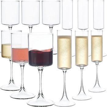 Set 12 pahare vin si sampanie, Quasar & Co, model evazat, 6x350 ml/6x170 ml, sticla, transparent