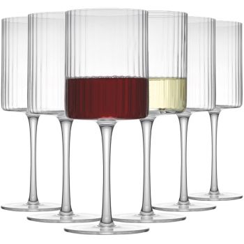 Set 6 pahare vin Quasar & Co., model striat, 350 ml, sticla, transparent