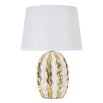 Veioză alb-auriu din ceramică cu abajur textil (înălțime 48 cm) Glam Stary – Mauro Ferretti ieftina