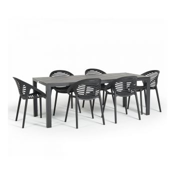 Set mobilier de grădină pentru 6 persoane cu scaune negre Joanna și masă Viking, 90 x 205 cm