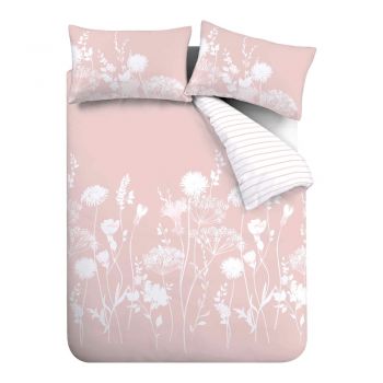 Lenjerie de pat albă/roz pentru pat dublu 200x200 cm Meadowsweet Floral – Catherine Lansfield ieftina