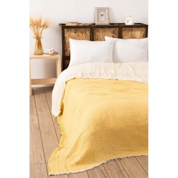 Cuvertură galbenă din muselină pentru pat dublu 230x250 cm – Mijolnir ieftina