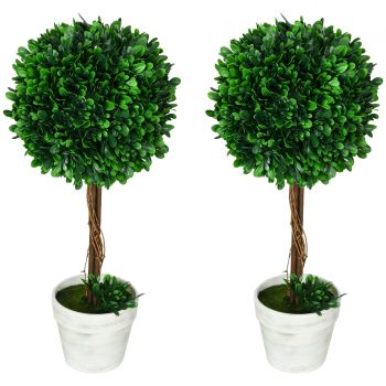 HOMCOM Set de 2 Plante Artificiale Decorative in Forma de Bila cu Frunze de Lemn de Santal, Plante Artificiale pentru Interior/Exterior, 60cm