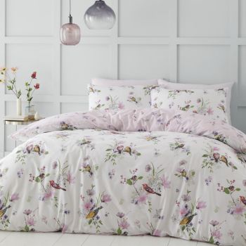 Lenjerie de pat albă/roz pentru pat dublu 200x200 cm Songbird – Catherine Lansfield
