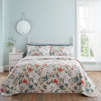 Cuvertură bej pentru pat dublu 220x230 cm Pippa Floral Bird – Catherine Lansfield ieftina