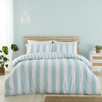 Lenjerie de pat albă/albastră pentru pat dublu 200x200 cm Cove Stripe – Catherine Lansfield
