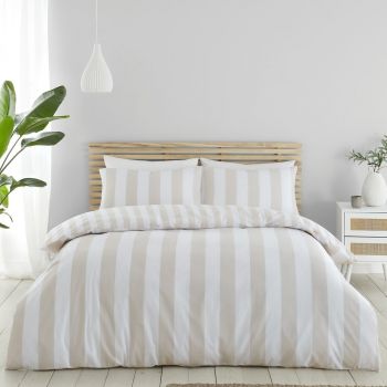 Lenjerie de pat albă/bej pentru pat de o persoană 135x200 cm Cove Stripe – Catherine Lansfield ieftina