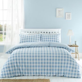 Lenjerie de pat albastră pentru pat de o persoană 135x200 cm Seersucker Gingham Check – Catherine Lansfield