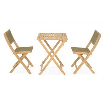 Set 2 scaune si masuta pliabile pentru gradina/terasa Melun, lemn, natur/kachi