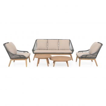 Set mobilier gradina/terasa Danao, 5 piese, aluminiu/lemn, natur/crem
