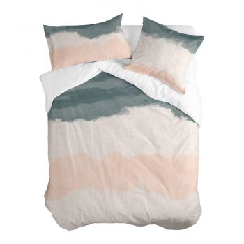 Husă de pilotă roz-gri din bumbac pentru pat dublu 200x200 cm Seaside – Blanc