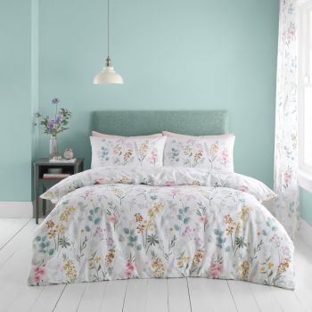 Lenjerie de pat albă pentru pat dublu 200x200 cm Emilia Floral – Catherine Lansfield