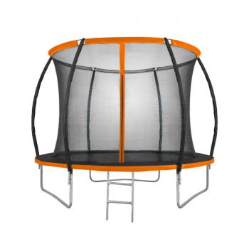 Trambulina pentru copii Mirpol, diametru 305cm, cu plasa exterioara si scara, capacitate 110 kg, negru/portocaliu la reducere