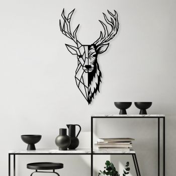 Accesoriu metal decorativ de perete Red Deer 2, Negru, 2x70x42 cm