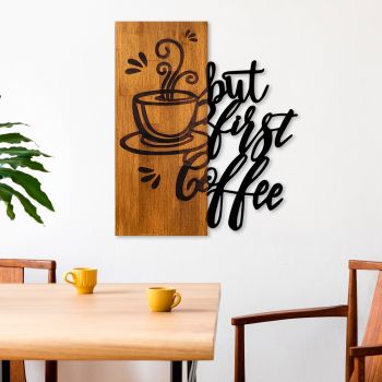 Decoratiune de perete lemn Coffee First, Nuc, 50x58x3 cm
