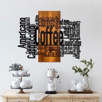 Decoratiune de perete lemn Coffee Mixed, Nuc, 72x58x3 cm