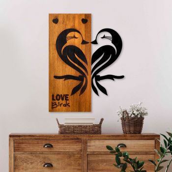 Decoratiune de perete lemn Love Birds 5, Nuc, 45x58x3 cm