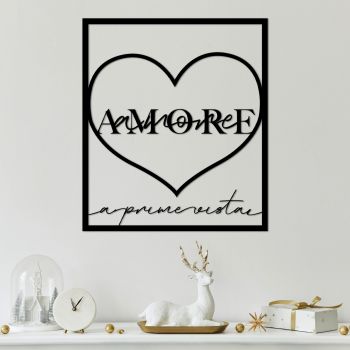 Decoratiune de perete Metal Amore Prima Vista 2, Negru, 49x56 cm