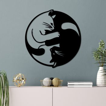 Decoratiune de perete Metal Cat 1, Negru, 54x56 cm