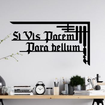 Decoratiune de perete Metal Si Vis Pacem 1, Negru, 60x33 cm