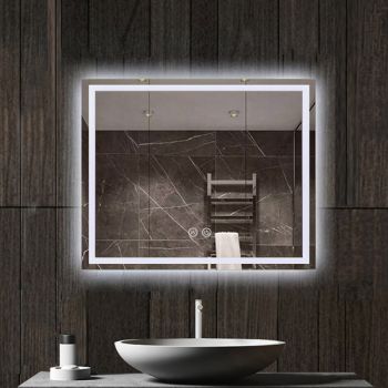 Oglinda Fluminia Ando-90 cu iluminare LED 3 culori si dezaburire, dreptunghiulara, 90x75 cm la reducere