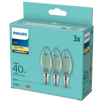 Pachet 3 becuri LED Filament lumanare si lustra B35 E14 4.3W (40W) 470 lm lumina alba calda (2700K) ieftin