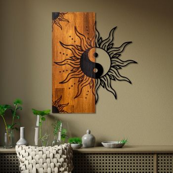 Decoratiune de perete lemn Yin Yang, Nuc, 50x58x3 cm