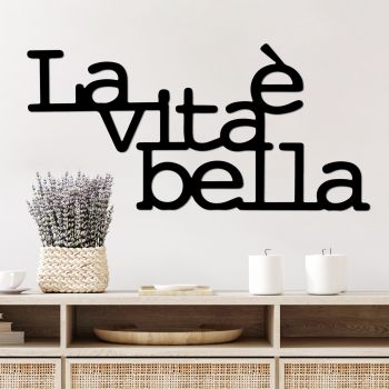 Decoratiune de perete Metal Vita E Bella 1, Negru, 60x30 cm