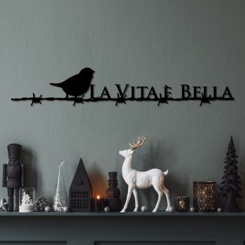 Decoratiune de perete Metal Vita E Bella 4, Negru, 86x15 cm