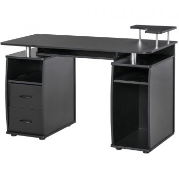 HOMCOM masa de birou moderna cu suport pentru computer din lemn cu sertare, polita extensibila si suport pentru tastatură, 120x55x85cm, Negru