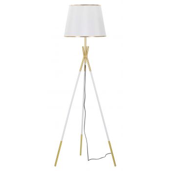 Lampadar Triply, Mauro Ferretti, Ø61 x 154 cm, 1 x E27, 40W, fier/textil, auriu/alb la reducere