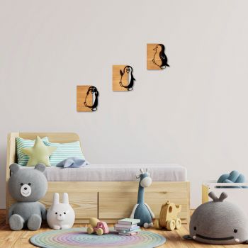 Accesoriu decorativ de perete din lemn Penguins - 336