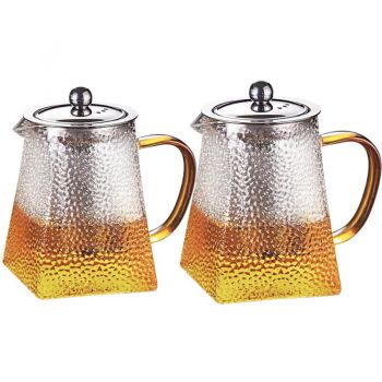 Set 2 ceainice, Quasar & Co.®, recipiente pentru ceai/cafea cu infuzor si capac, 1 x 650 ml, 1 x 750 ml, sticla borosilicata/otel inoxidabil, transparent ieftin