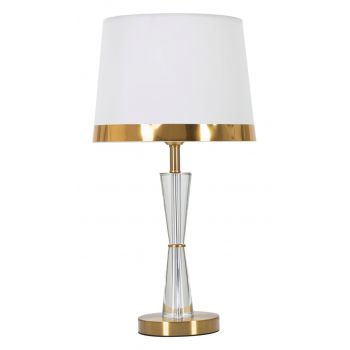 Lampa de masa Cristal, Mauro Ferretti, Ø30 x 56 cm, 1 x E27, 40W, fier/sticla/textil, auriu/alb ieftina