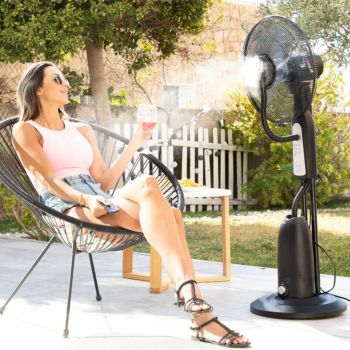 Ventilator nebulizator cu picior, cu telecomanda, InnovaGoods, Mistinn, 90 W, 2.8 L, 44.5 x 40 x 123 cm, negru