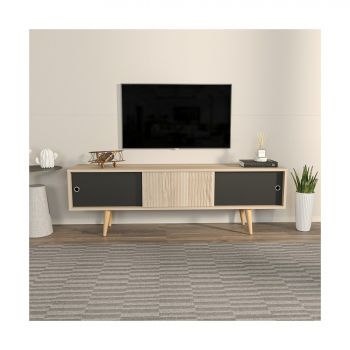 Comoda TV Ecrin, 160x34.5x45 cm- Stejar/Negru ieftina