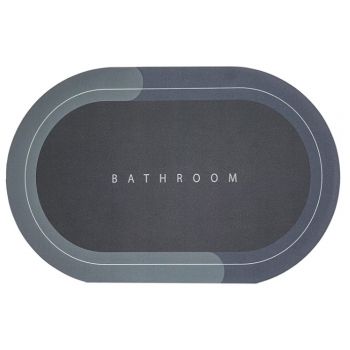 Covor de Baie GRI Antiderapant si Absorbant Model Bathroom Oval 58 x 78 cm