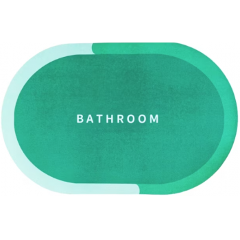 Covoras oval pentru baie model Bathroom absorbant si antiderapant verde 58x40cm