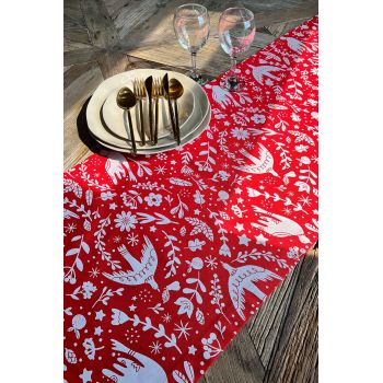 Traversă de masă Red White 45 x 150, Roșu, 150x45 cm