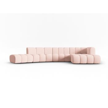 Coltar modular dreapta 6 locuri, Lupine, Micadoni Home, BL, 425x175x70 cm, poliester chenille, roz