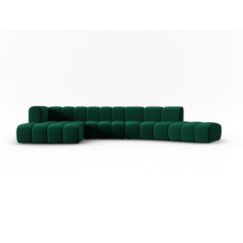Coltar modular stanga 6 locuri, Lupine, Micadoni Home, BL, 425x175x70 cm, catifea, verde bottle