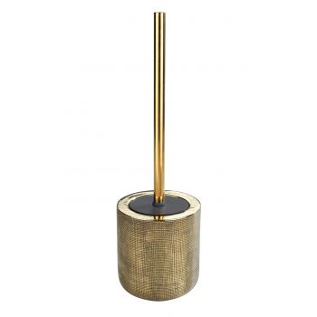 Perie pentru toaleta cu suport, Wenko, Rivara, 11.5 x 40 cm, ceramica, vopsit manual, auriu