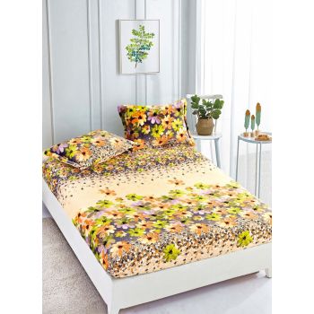 Husa de pat cu elastic cocolino + 2 Fete de Perna, Colorfu Flowers la reducere