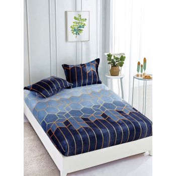 Husa de pat cu elastic cocolino + 2 Fete de Perna, Geometric Blue