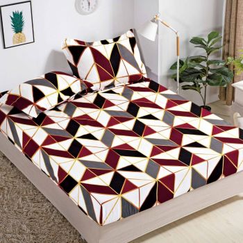 Husa de pat cu elastic din Bumbac Finet + 2 Fete de Perna, Abstract Red ieftin