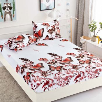 Husa de pat cu elastic din Bumbac Finet + 2 Fete de Perna, Butterflies