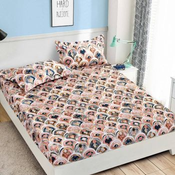 Husa de pat cu elastic din Bumbac Finet + 2 Fete de Perna, Multicolor la reducere